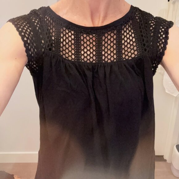 New GAP crochet shortsleeve flutter tee sheer black tshirt drape top S Small - Picture 16 of 16